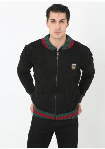 Erkek Tam Fermuarlı Triko Hırka - Siyah