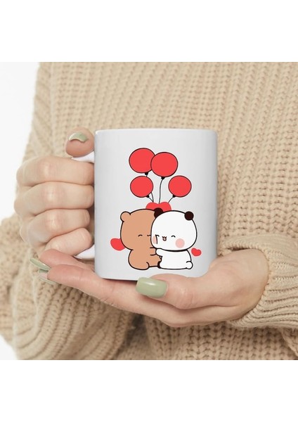 Dore Sevimli Bubu ve Dudu Kahve Kupa, Ayı Seramik Kupa, Panda Ayı Kupası,ingilizce Kupa 38