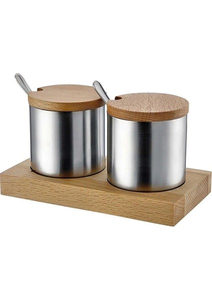 Home Baharatlık Set Paslanmaz Çelik Ikili Baharatlık Ahşap Stand Cafe Kafe Restaurant Lokanta 112