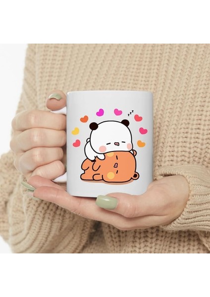 Dore Sevimli Bubu ve Dudu Kahve Kupa, Ayı Seramik Kupa, Panda Ayı Kupası,ingilizce Kupa 91