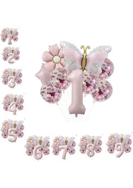 Gold Kelebek Papatyalı 1 Yaş Folyo Balon Set