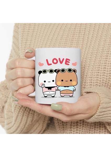 Dore Sevimli Bubu ve Dudu Kahve Kupa, Ayı Seramik Kupa, Panda Ayı Kupası,ingilizce Kupa 70