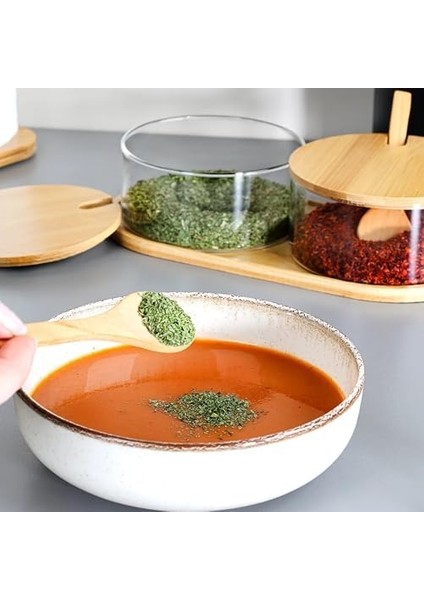 Baharatlık Seti, 2'li, Ahşap Kapaklı ve Kaşıklı, 280 Ml, Bambu Tepsili fiyatları