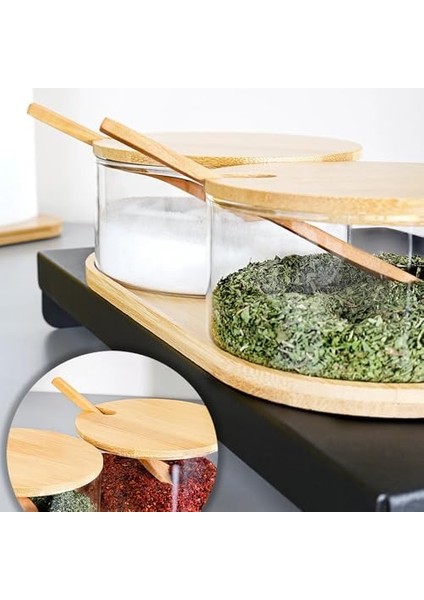 Baharatlık Seti, 2'li, Ahşap Kapaklı ve Kaşıklı, 280 Ml, Bambu Tepsili modelleri