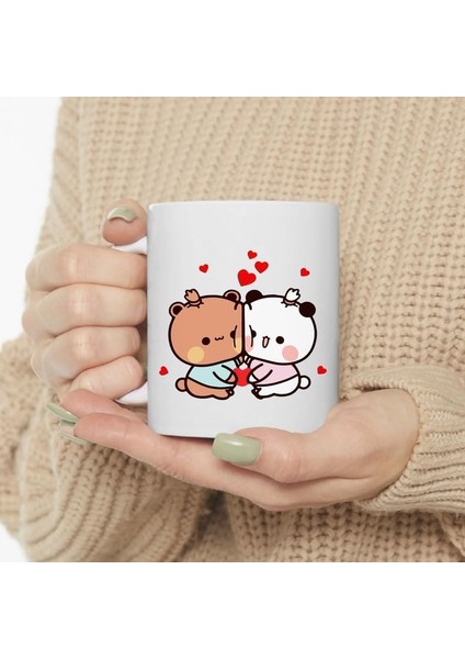 Dore Sevimli Bubu ve Dudu Kahve Kupa, Ayı Seramik Kupa, Panda Ayı Kupası,ingilizce Kupa 45