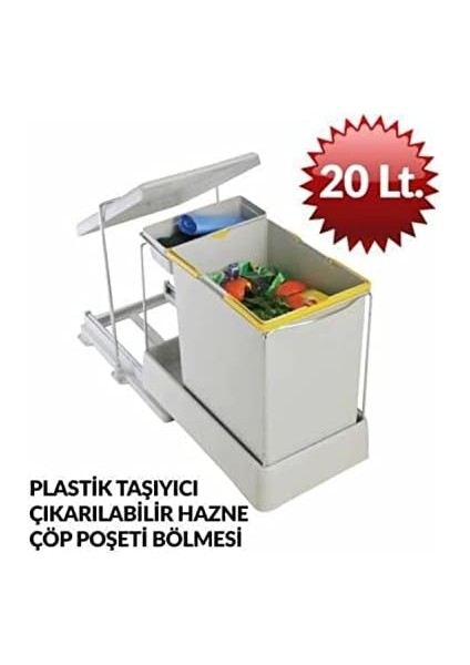 Dolap Içi Raylı Çöp Kovası 21500 20 Litre fiyatları