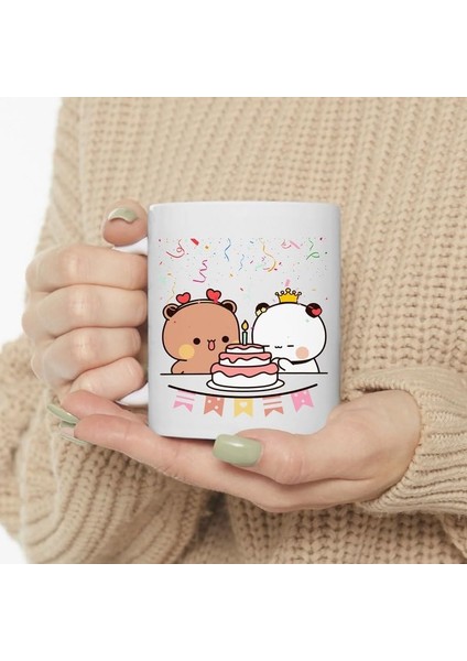 Dore Sevimli Bubu ve Dudu Kahve Kupa, Ayı Seramik Kupa, Panda Ayı Kupası,ingilizce Kupa 86