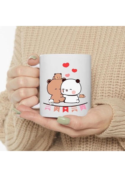 Dore Sevimli Bubu ve Dudu Kahve Kupa, Ayı Seramik Kupa, Panda Ayı Kupası, Ingilizce Kupa 63