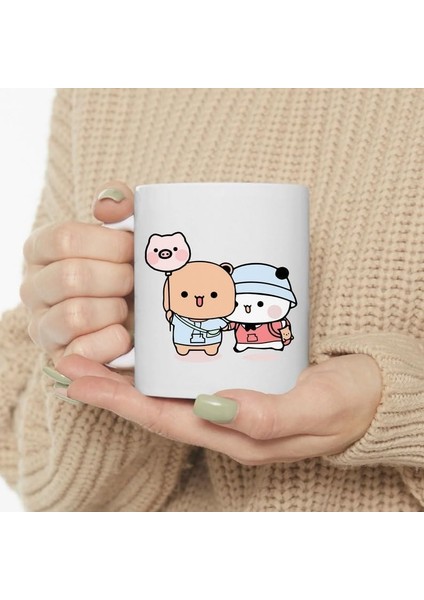 Dore Sevimli Bubu ve Dudu Kahve Kupa, Ayı Seramik Kupa, Panda Ayı Kupası,ingilizce Kupa 3