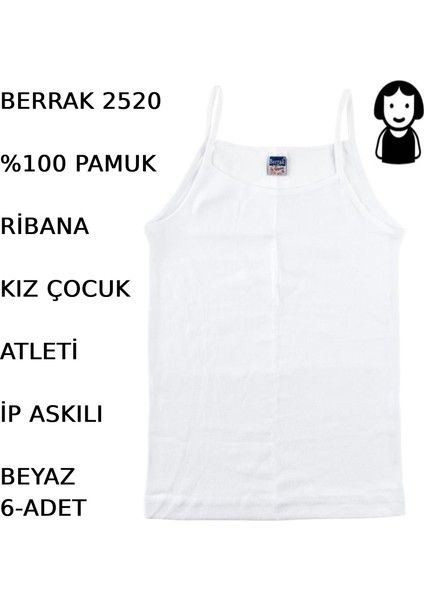Çocuk Atlet Kız Ip Askılı Pamuk Penye Esnek Beyaz 6ADET fiyatları