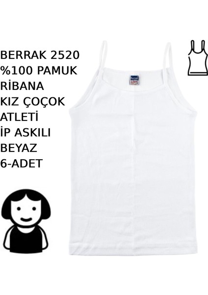 Çocuk Atlet Kız Ip Askılı Pamuk Penye Esnek Beyaz 6ADET modelleri