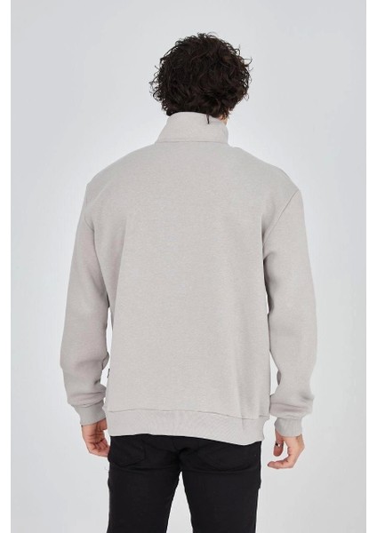 Erkek Yarım Fermuarlı Baskılı Sweat - Boyalı Gri fiyatları