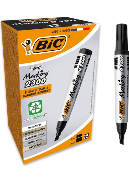 Intensity Marker 2300 Kesik Uçlu Permanent Markör Siyah 12'li Kutu, 3,7 mm ile 5,5 mm Kalın Uç, Kapağı 1 Ay Açık Kalsa Da Kurumayan Mürekkep