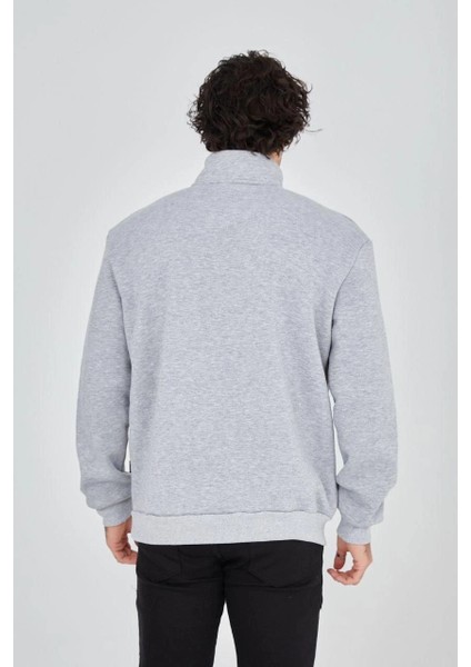 Erkek Yarım Fermuarlı Baskılı Sweat - Gri fiyatları