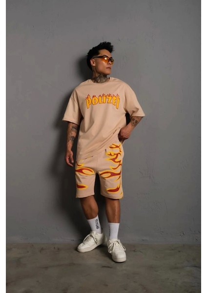 Erkek alev Baskılı Ikili Şortlu Takım - Bej fırsatları