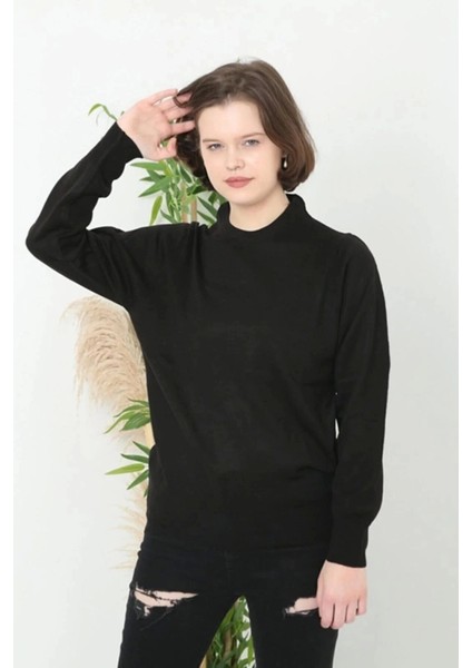 Kadın Bisiklet Yaka Düz Kazak - Siyah fiyatları