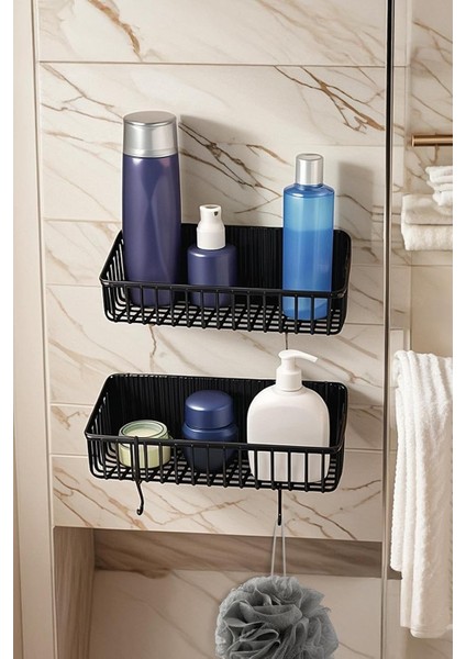 Yapışkanlı Banyo Rafı, 2'li Banyo Düzenleyici, Duş Rafı Organizer Şampuanlık, Plastik