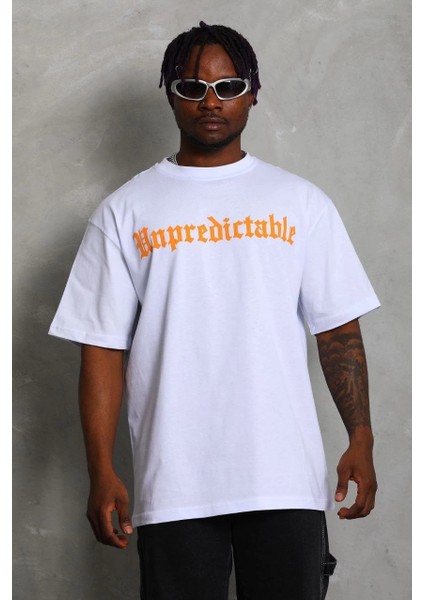 Unisex Oversize Baskılı Bisiklet Yaka T-Shirt - Beyaz fiyatları