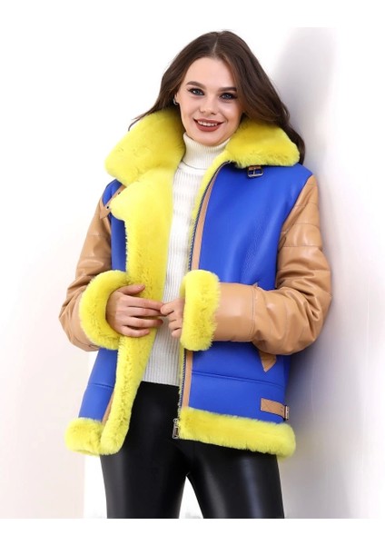 Kadın Koyun Derisi Pilot Hakiki Kürk - Sarı modelleri