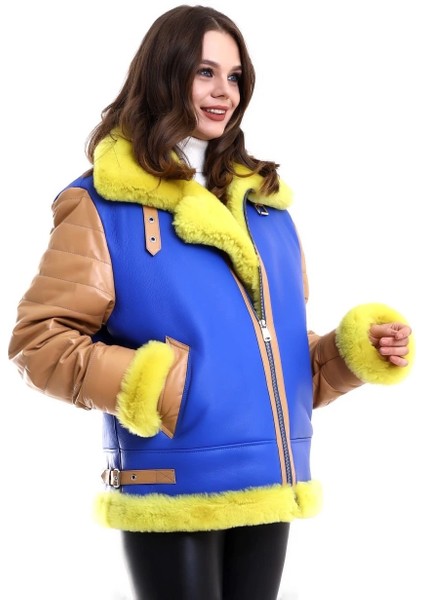 Kadın Koyun Derisi Pilot Hakiki Kürk - Sarı fırsatları