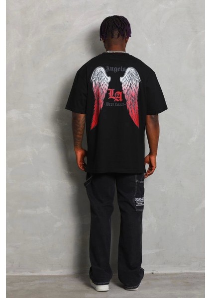 Unisex Oversize Baskılı Bisiklet Yaka T-Shirt - Siyah fiyatları