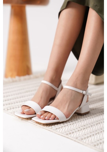 Date Premium Mat Beyaz Kadın Topuklu Sandalet