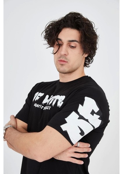Erkek 24/1 Penye Baskılı T-Shirt - Siyah fırsatları