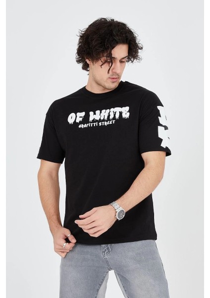 Erkek 24/1 Penye Baskılı T-Shirt - Siyah indirimleri