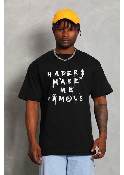 Unisex Oversize Baskılı Bisiklet Yaka T-Shirt - Siyah fiyatları