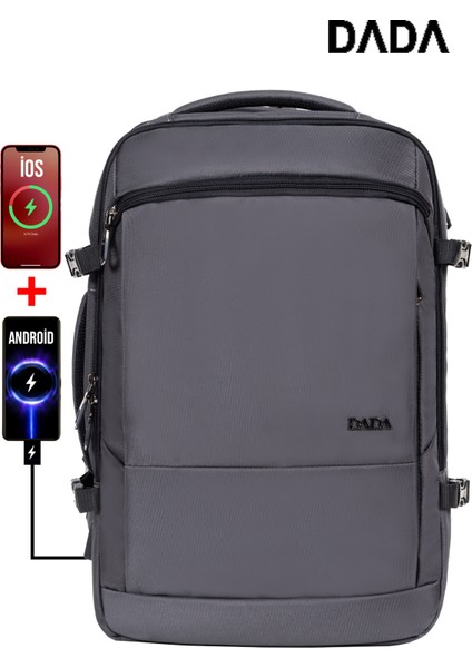 USB Type-C Girişli Laptop Sırt ve Seyahat Çantası 40 Litre 15,6 Inç Su Geçirmez Oxford Kumaş Ortopedik Sırt Dada Çanta 12