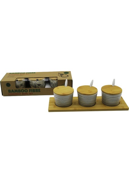 3 Pcs Bambu Kapak - Altlık Fiber - Melamin Baharatlık Takım (5235)