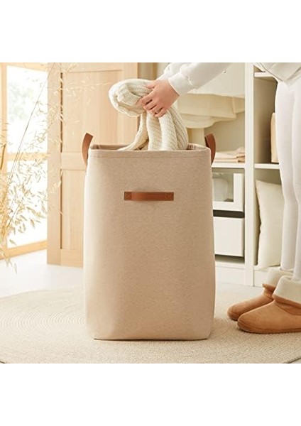 Home Textile Ağzı Büzgülü Bej Renk Çamaşır Sepeti 36 x 36 x 57 cm modelleri