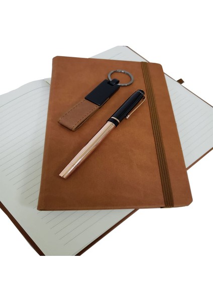 Özel Taba Rengi Vip Kalem Defter ve Anahtarlık Seti