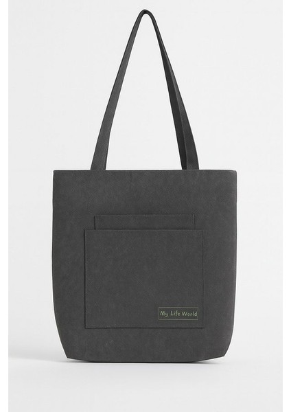 Çok Amaçlı Premium Tek Çıtlı Life Baskılı Gri Orta Boy Kanvas El ve Omuz Çantası fiyatları