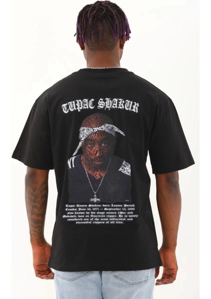 Unisex Oversize Baskılı Bisiklet Yaka T-Shirt - Siyah indirimleri