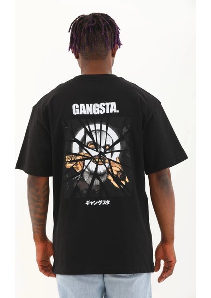 Unisex Oversize Baskılı Bisiklet Yaka T-Shirt - Siyah fırsatları