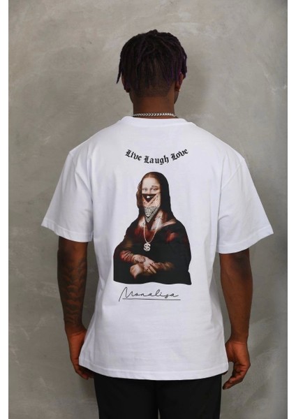 Unisex Oversize Baskılı Bisiklet Yaka T-Shirt - Beyaz indirimleri