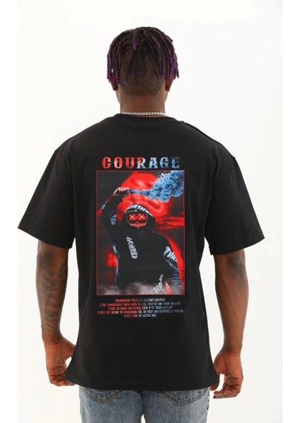 Unisex Oversize Baskılı Bisiklet Yaka T-Shirt - Siyah indirimleri