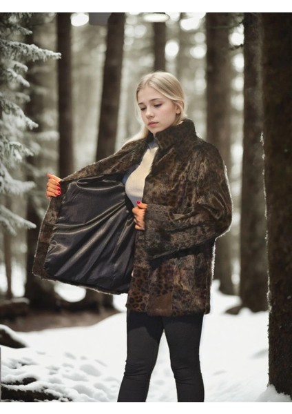 Kadın Uzun Kollu Deri Ceket - Leopar fırsatları