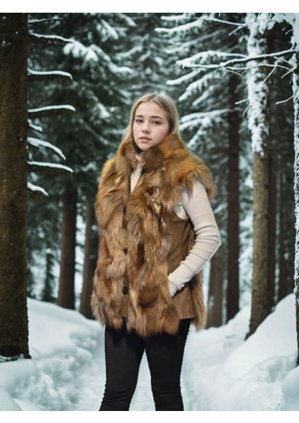 Kadın Kolsuz Hakiki Deri Kürk - Kahve fırsatları