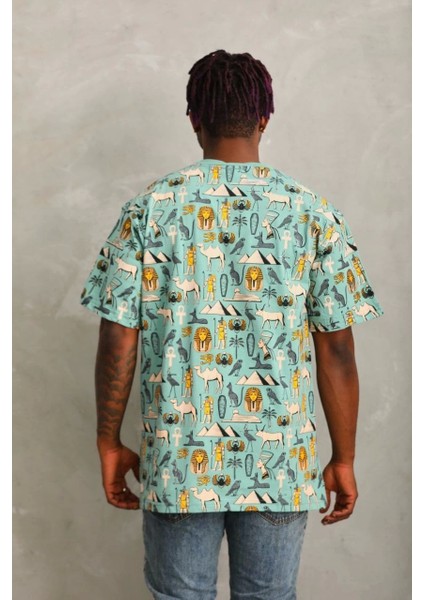 Unisex Oversize Baskılı Bisiklet Yaka T-Shirt - Mint Yeşili fiyatları