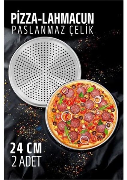 Lahmacun Pizza Pide Pişirme Tepsisi 24 Cm 2 Li Set