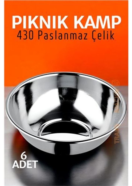 Paslanmaz Çelik Yemek Tası Çorba Kasesi Kamp Piknik Tabağı 6 Adet