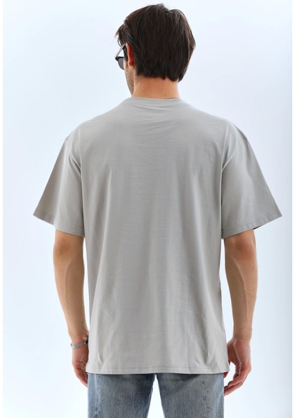 Unisex Oversize Taşlı Bisiklet Yaka T-Shirt - Gri fiyatları