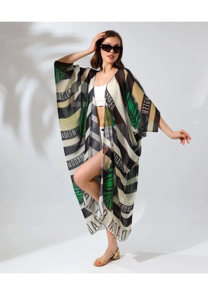 Kadın Rahat Kesim Şifon Kimono - Yeşil