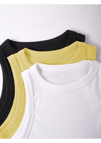 Üç Renk- Siyah Beyaz Sarı- Kadın Tank Top Bisiklet Yaka Atlet Kolsuz Yazlık Günlük Sıfır Kol Bluz modelleri