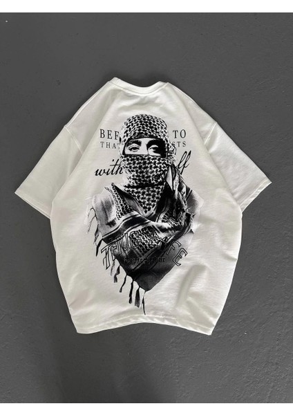 Unisex Baskılı Oversize T-Shirt - Beyaz modelleri