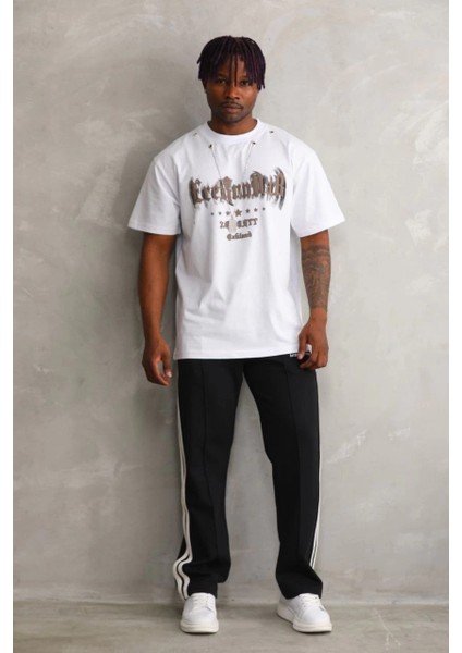 Unisex Oversize Kolye Dahil T-Shirt - Beyaz modelleri