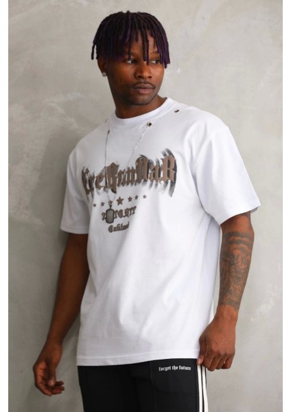 Unisex Oversize Kolye Dahil T-Shirt - Beyaz fırsatları