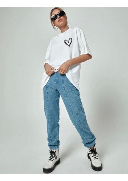 Unisex Baskılı Oversize T-Shirt - Beyaz fiyatları